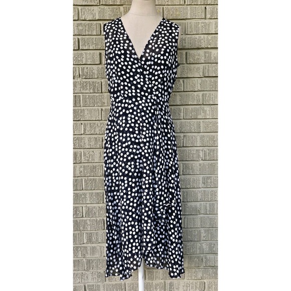Calvin Klein Sleeveless Surplice V-Neck Dotted Chiffon Wrap‎ Dress Sz 4 - Picture 1 of 10